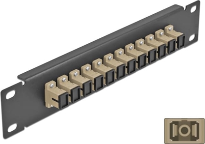Picture of Delock 10″ Fiber Optic Patch Panel 12 Port SC Simplex beige 1U black