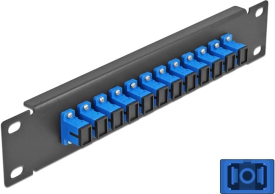 Picture of Delock 10″ Fiber Optic Patch Panel 12 Port SC Simplex blue 1U black