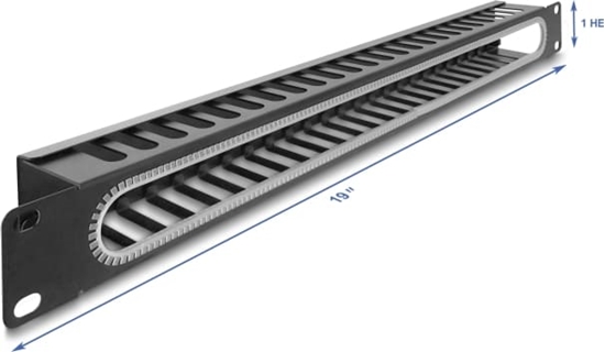 Picture of Delock 19″ 1U Cable Management Routing Panel with opening and edge protection black