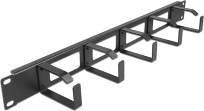 Изображение Delock 19″ Cable Management Routing Panel with 4 openings and 5 hooks 1U black