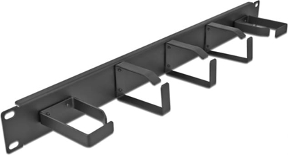 Изображение Delock 19″ Cable Management Routing Panel with 5 metal hooks (2 x horizontal, 3 x vertical) 1U black