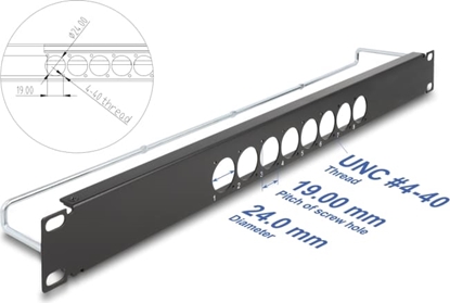 Attēls no Delock 19″ D-Type Patch Panel with strain relief central 8 port 1U black
