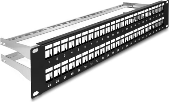 Изображение Delock 19″ Keystone Patch Panel 48 port with strain reliefs 2U black