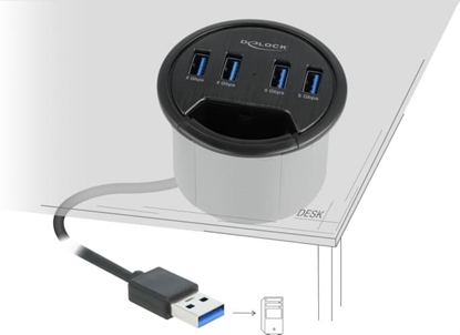 Picture of Delock 4 Port In-Desk Hub with 4 x SuperSpeed USB Type-A Port