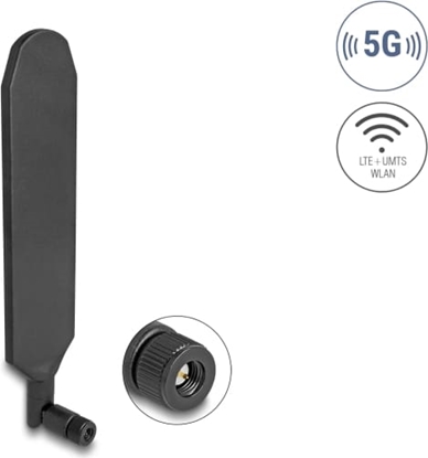 Attēls no Delock 5G LTE Antenna SMA plug 3 dBi omnidirectional rotatable with tilt joint black