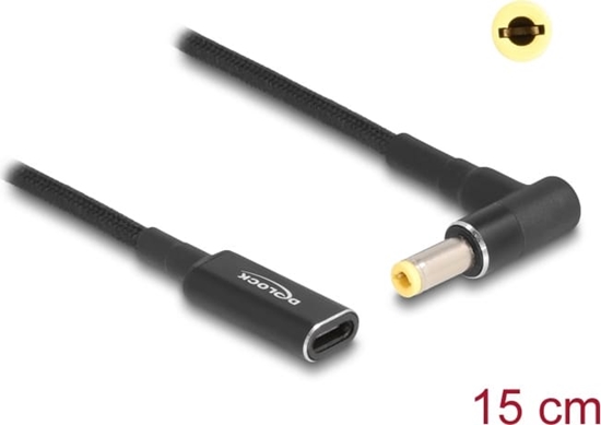 Picture of Delock Adapter cable for Laptop Charging Cable USB Type-C™ female to 5.5 x 2.5 mm male 90° angled 15 cm