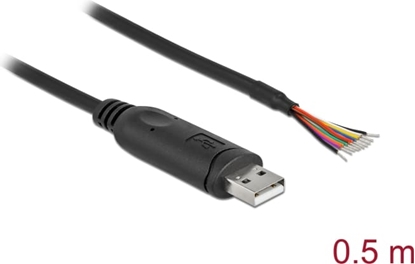 Attēls no Delock Adapter cable USB 2.0 Type-A to Serial RS-232 with 9 open wires + Shielding 0.5 m