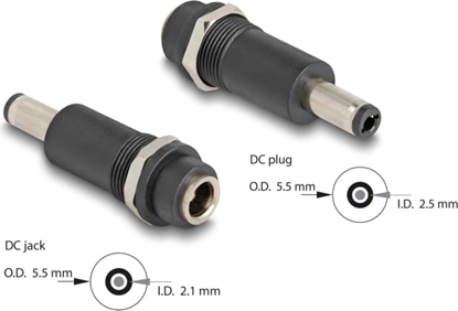 Attēls no Delock Adapter DC 5.5 x 2.1 mm female to DC 5.5 x 2.5 mm male
