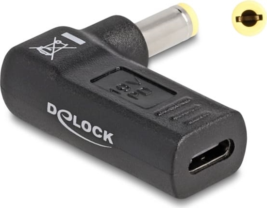 Picture of Delock Adapter for Laptop Charging Cable USB Type-C™ female to 5.5 x 2.5 mm male 90° angled