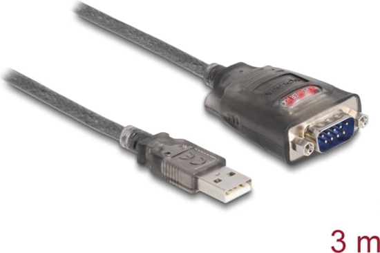 Picture of Delock Adapter USB 2.0 Type-A to 1 x Serial RS-232 D-Sub 9 pin male with nuts with 3 x LED 3 m