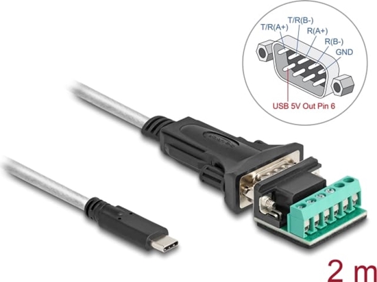 Picture of Delock Adapter USB 2.0 Type-C™ to 1 x Serial RS-422/485 male with 6 pin terminal block 5 V 2 m