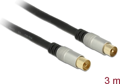 Picture of Delock Antenna Cable IEC Plug > IEC Jack RG-6/U quad shield 3 m black Premium