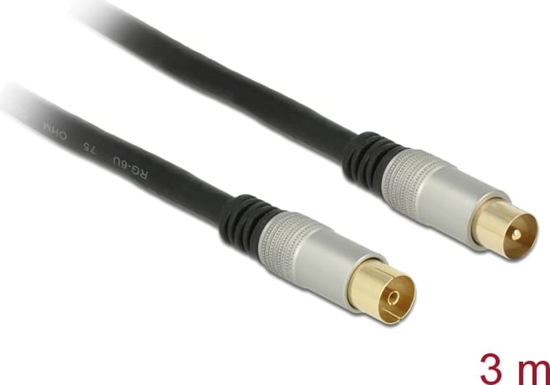 Picture of Delock Antenna Cable IEC Plug > IEC Jack RG-6/U quad shield 3 m black Premium