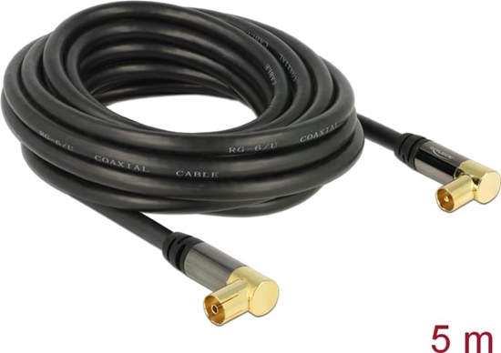 Picture of Delock Antenna Cable IEC Plug Angled > IEC Jack Angled RG-6/U 5 m black