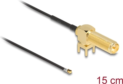 Picture of Delock Antenna Cable RP-SMA 90° PCB jack bulkhead to I-PEX Inc., MHF® 4L plug 1.13 15 cm thread length 15 mm