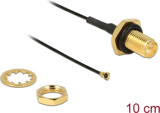 Picture of Delock Antenna Cable RP-SMA jack bulkhead to I-PEX Inc., MHF® 4 plug 0.81 10 cm thread length 9 mm splash proof