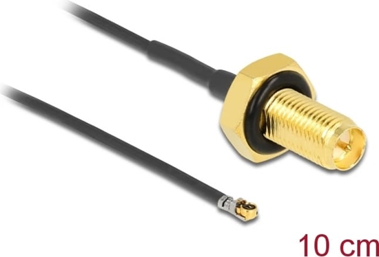 Picture of Delock Antenna Cable RP-SMA jack bulkhead to I-PEX Inc., MHF® 4L LK plug 1.37 10 cm thread length 10 mm splash proof