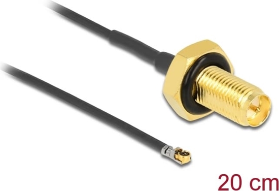 Picture of Delock Antenna Cable RP-SMA jack bulkhead to I-PEX Inc., MHF® 4L LK plug 1.37 20 cm thread length 10 mm splash proof