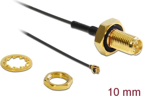 Picture of Delock Antenna Cable RP-SMA jack bulkhead to I-PEX Inc., MHF® I plug 1.13 10 cm thread length 10 mm splash proof