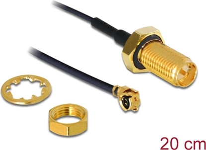 Picture of Delock Antenna Cable RP-SMA jack bulkhead to I-PEX Inc., MHF® I plug 1.13 20 cm thread length 10 mm splash proof