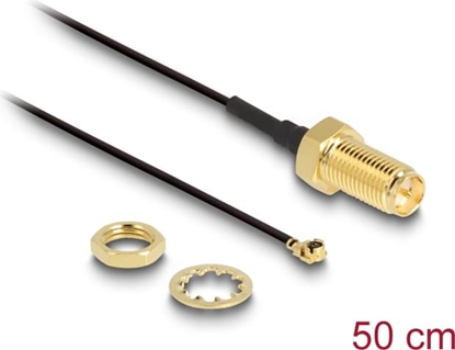 Picture of Delock Antenna Cable RP-SMA jack bulkhead to I-PEX Inc., MHF® I plug 1.13 50 cm thread length 10 mm