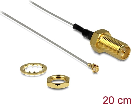 Picture of Delock Antenna Cable RP-SMA jack bulkhead to I-PEX Inc., MHF® I plug 1.37 20 cm, thread length 10 mm
