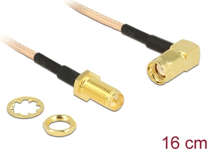 Picture of Delock Antenna Cable RP-SMA plug 90° > RP-SMA jack bulkhead RG-316 16 cm