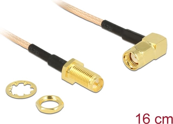 Picture of Delock Antenna Cable RP-SMA plug 90° > RP-SMA jack bulkhead RG-316 16 cm