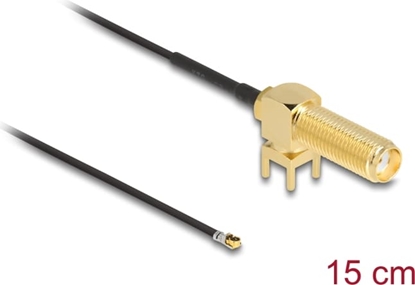 Picture of Delock Antenna Cable SMA 90° PCB jack bulkhead to I-PEX Inc., MHF® 4L plug 1.13 15 cm thread length 15 mm