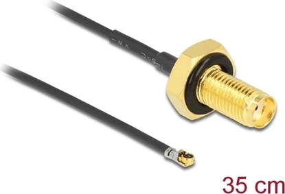 Picture of Delock Antenna Cable SMA jack bulkhead to I-PEX Inc., MHF® 4L LK plug 1.37 35 cm thread length 10 mm splash proof