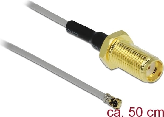 Picture of Delock Antenna Cable SMA jack bulkhead to I-PEX Inc., MHF® 4L plug 1.37 50 cm thread length 10 mm