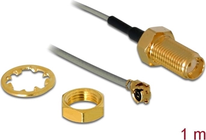 Picture of Delock Antenna Cable SMA jack bulkhead to I-PEX Inc., MHF® I plug 1.13 1 m thread length 10 mm