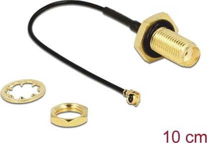 Picture of Delock Antenna Cable SMA jack bulkhead to I-PEX Inc., MHF® I plug 1.13 10 cm thread length 10 mm splash proof