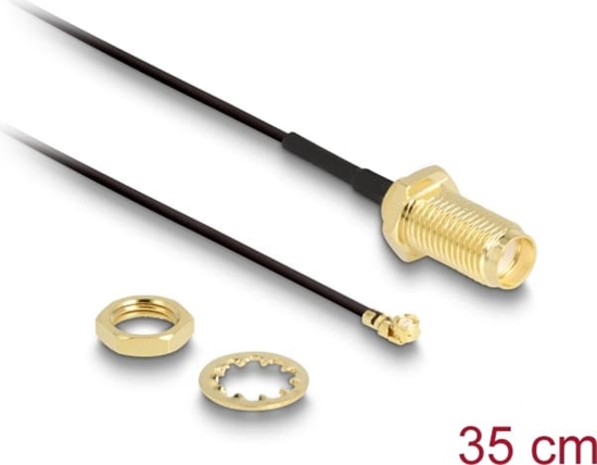 Picture of Delock Antenna Cable SMA jack bulkhead to I-PEX Inc., MHF® I plug 1.37 35 cm thread length 10 mm