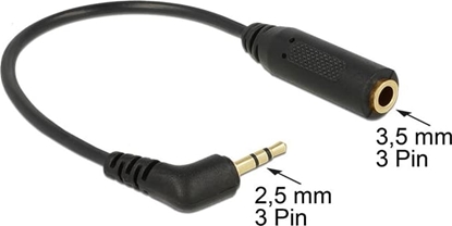 Picture of Delock Audio Cable Stereo jack 2.5 mm 3 pin male angled > Stereo jack 3.5 mm 3 pin female