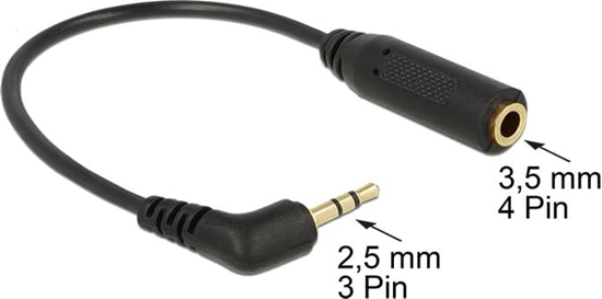 Picture of Delock Audio Cable Stereo jack 2.5 mm 3 pin male angled > Stereo jack 3.5 mm 4 pin female