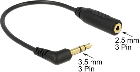 Picture of Delock Audio Cable Stereo jack 3.5 mm 3 pin male angled > Stereo jack 2.5 mm 3 pin female