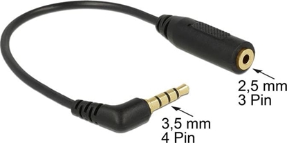 Picture of Delock Audio Cable Stereo jack 3.5 mm 4 pin male angled > Stereo jack 2.5 mm 3 pin female
