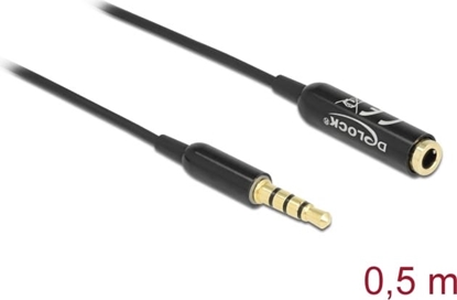 Picture of Delock Audio Extension Cable Stereo Jack 3.5 mm 4 pin male to female Ultra Slim 0.5 m black