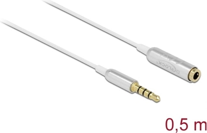 Picture of Delock Audio Extension Cable Stereo Jack 3.5 mm 4 pin male to female Ultra Slim 0.5 m white