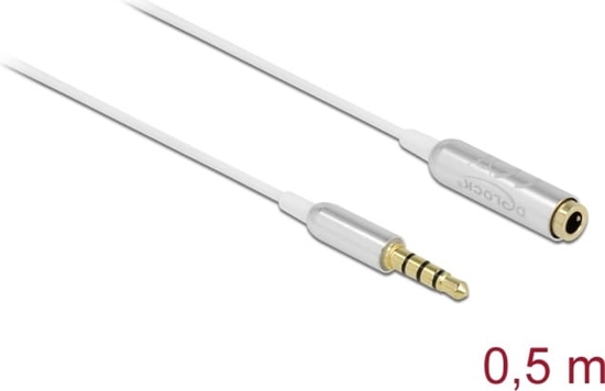 Picture of Delock Audio Extension Cable Stereo Jack 3.5 mm 4 pin male to female Ultra Slim 0.5 m white