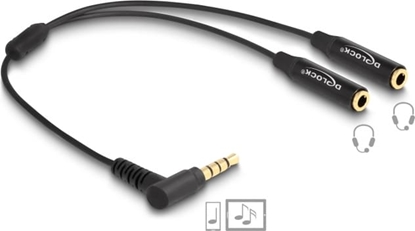 Picture of Delock Audio Splitter stereo jack male 3.5 mm to 2 x stereo jack female 3.5 mm 4 pin angled