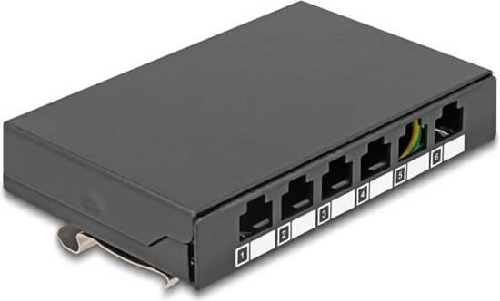 Picture of Delock Blank Panel 6 port for Keystone RJ-modules black - for mounting on a table, wall or DIN rail