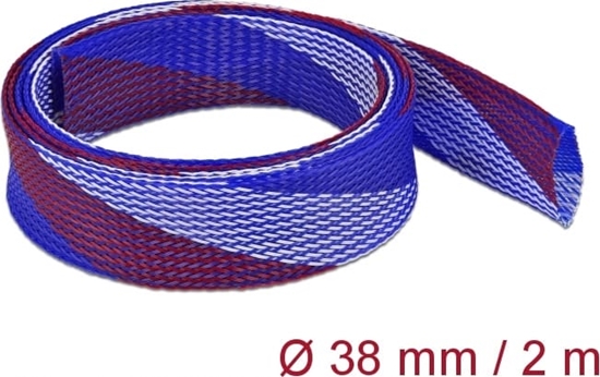 Изображение Delock Braided Sleeve stretchable 2 m x 38 mm blue-red-white