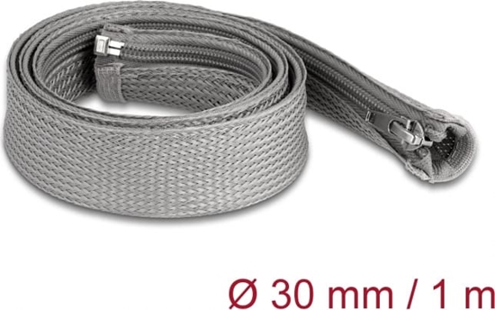 Изображение Delock Braided Sleeve with zip fastener heat-resistant 1 m x 30 mm grey