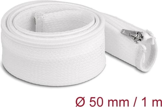 Изображение Delock Braided Sleeve with zip fastener heat-resistant 1 m x 50 mm white
