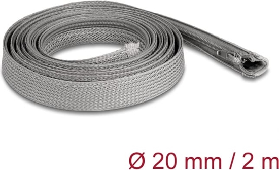 Изображение Delock Braided Sleeve with zip fastener heat-resistant 2 m x 20 mm grey