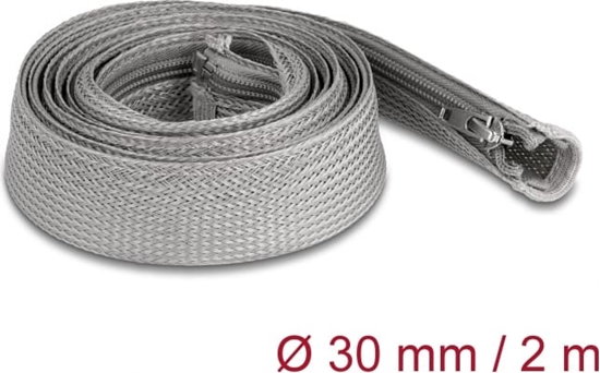 Изображение Delock Braided Sleeve with zip fastener heat-resistant 2 m x 30 mm grey