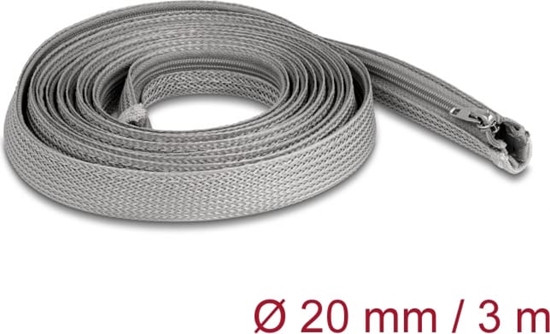 Picture of Delock Braided Sleeve with zip fastener heat-resistant 3 m x 20 mm grey
