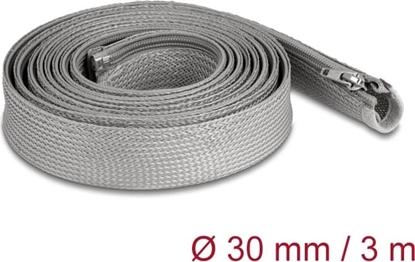 Picture of Delock Braided Sleeve with zip fastener heat-resistant 3 m x 30 mm grey